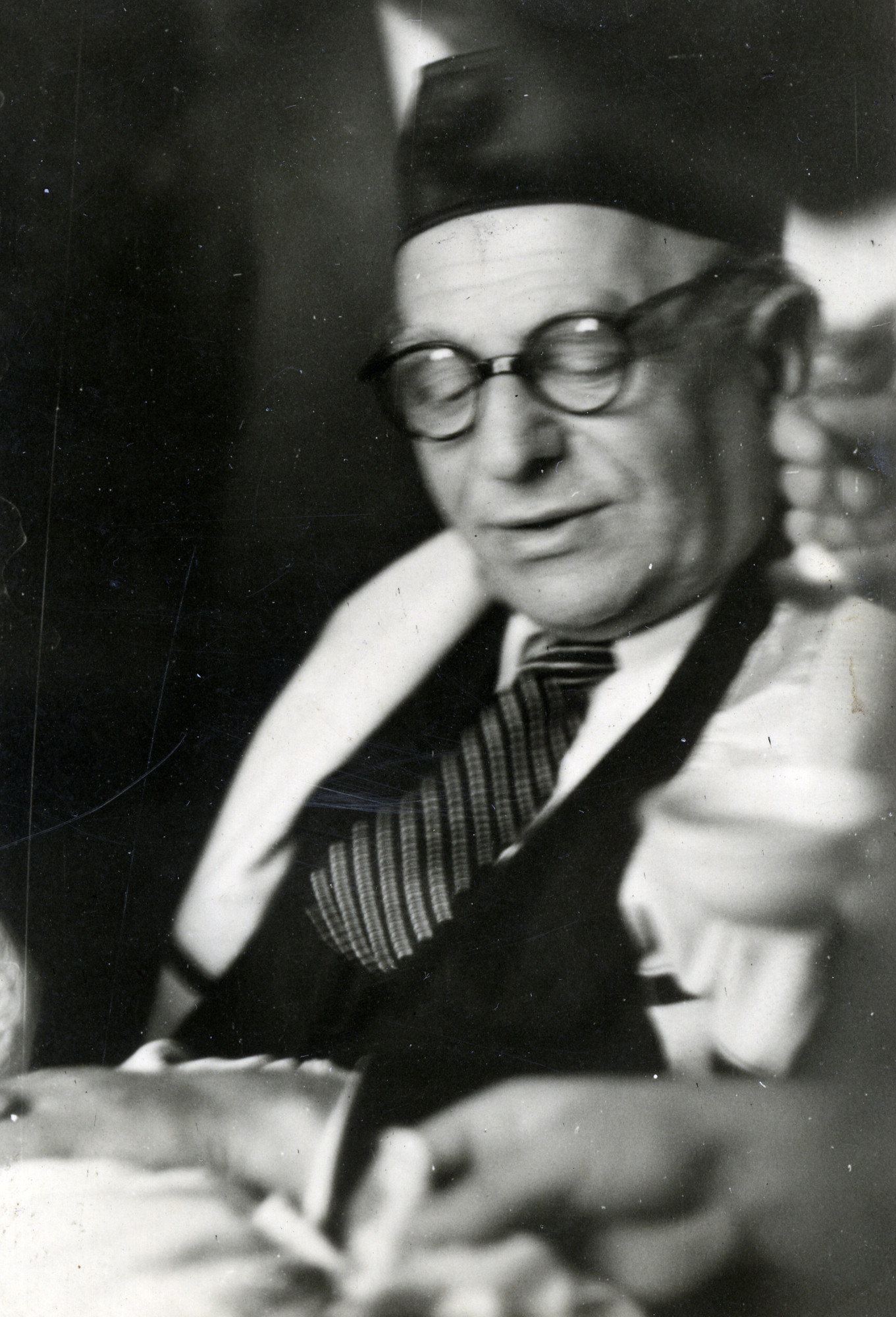 Close-up portrait of Eliezer Josef wearing a tallis.