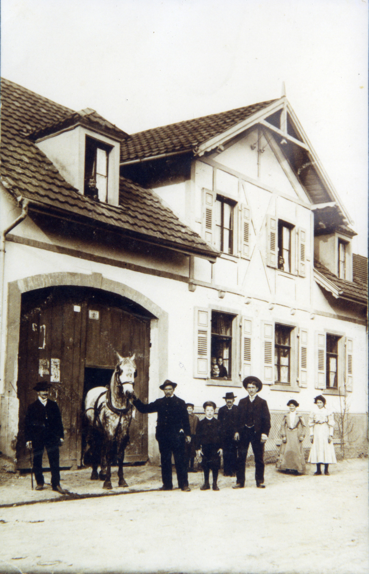 A German Jewish horsetrader sells a horse on the streets of Ihringen.

Among those pictured is Daniel Judas (center).  Daniel was killed in a motorcycle accident.