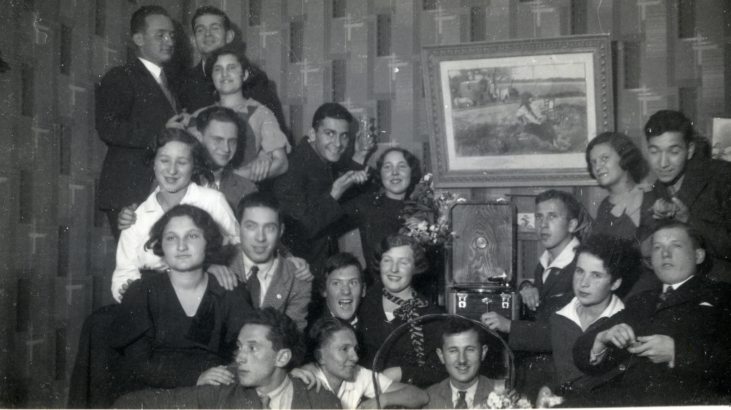 Farewell party for Israel Virshup, who would soon be leaving for Palestine.  

Among those pictured is Israel Virshup (back row, third from the right).