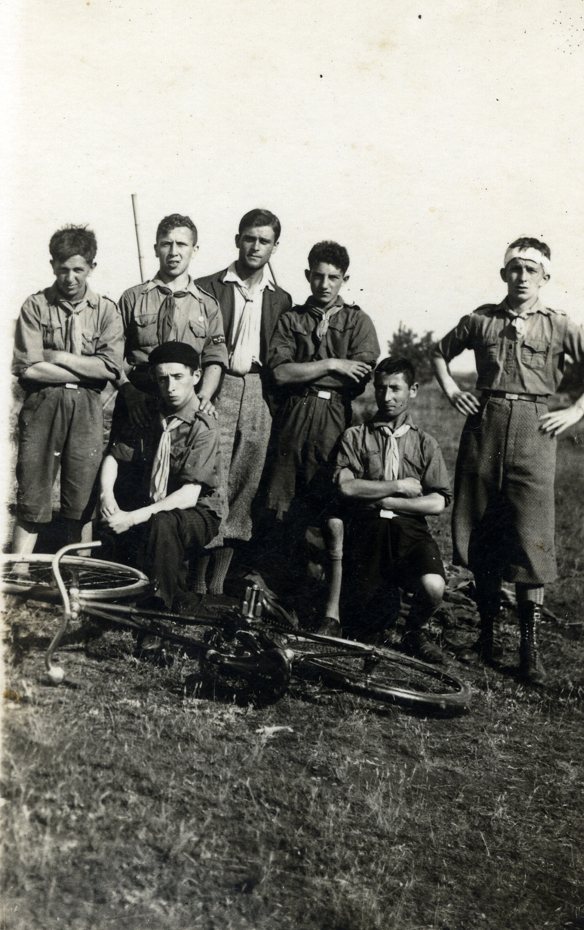 Young men in a youth group from Vilna, on a bicycle trip to Lida.

Among those pictured is Israel Virshup (back row, second from the left).