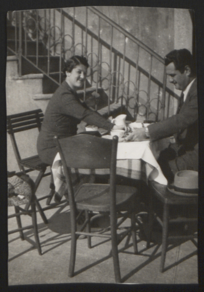 Lilly and Tibor Breuer drink coffee outside their apartment in Rapallo, Italy, 1930’s