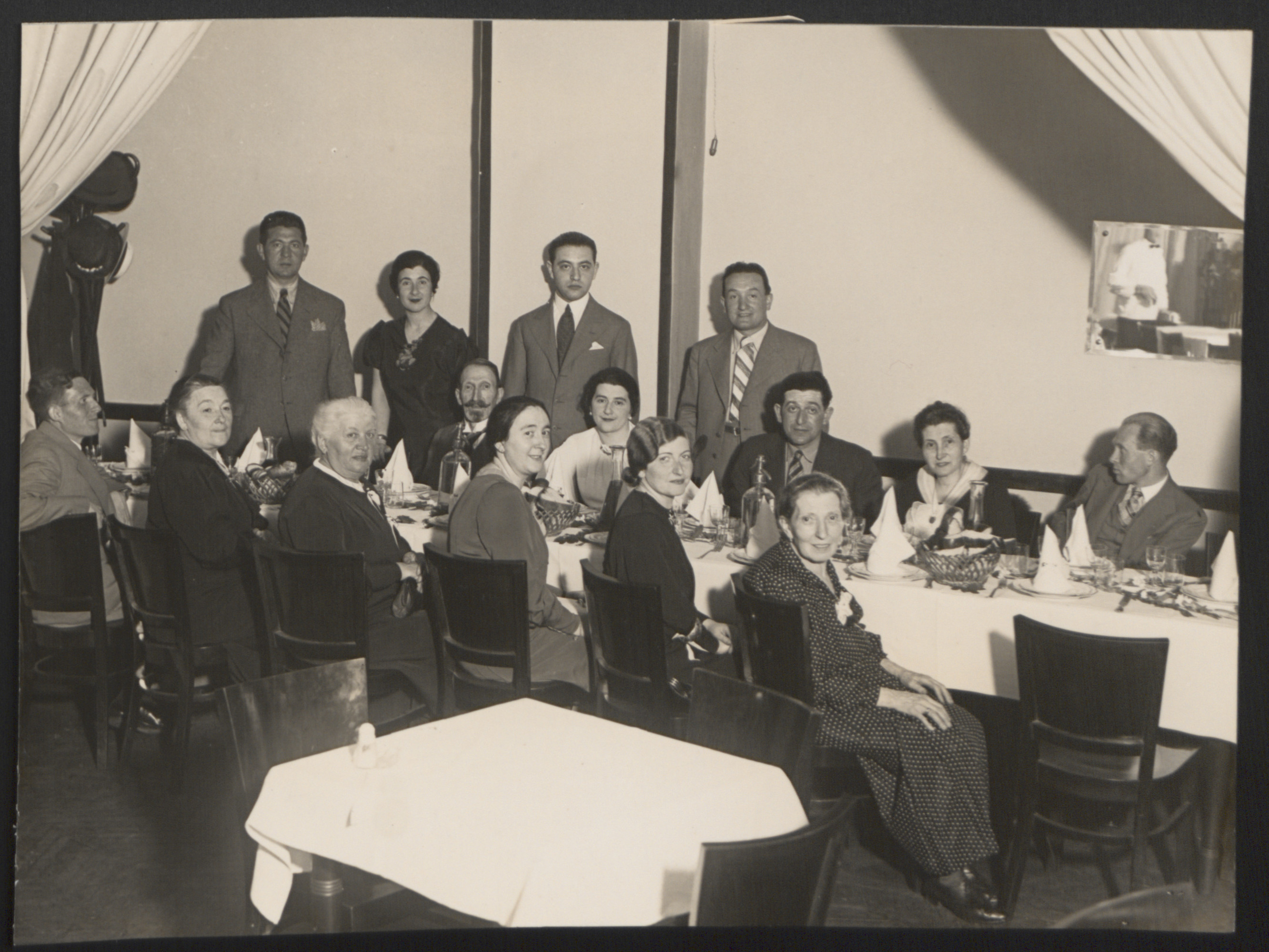 Members of the Merei family gather to celebrate the wedding of Dr. Ladislav and Luba Merei in prewar Budapest..

Pictured standing are Ernest Merei (Merey), Dr. Rosa Jury, Unknown man, Andor Vandor.  Sitting far-side are
Hermann Merei, Luba Merei, Dr. Ladislav Merei, Mariska Merei, unidentified.  Sitting near side are
Jeno Merei, unknown lady, unknown lady, Margaret Merei, Ibolya Vandor, and Rosa Kellerman.