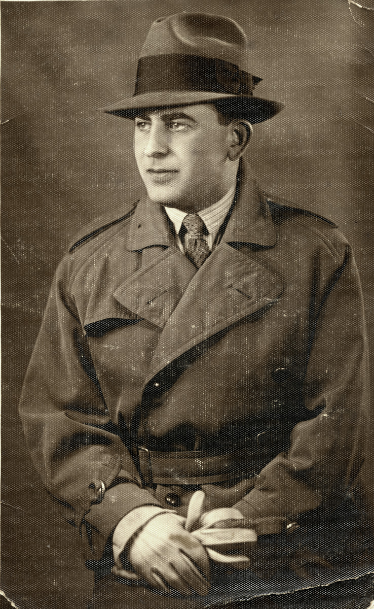 Studio portrait of Jewish rescuer, Jack (Jaques) Diker who with his Christian wife, helped find hiding places for Thea Friedman to hide.