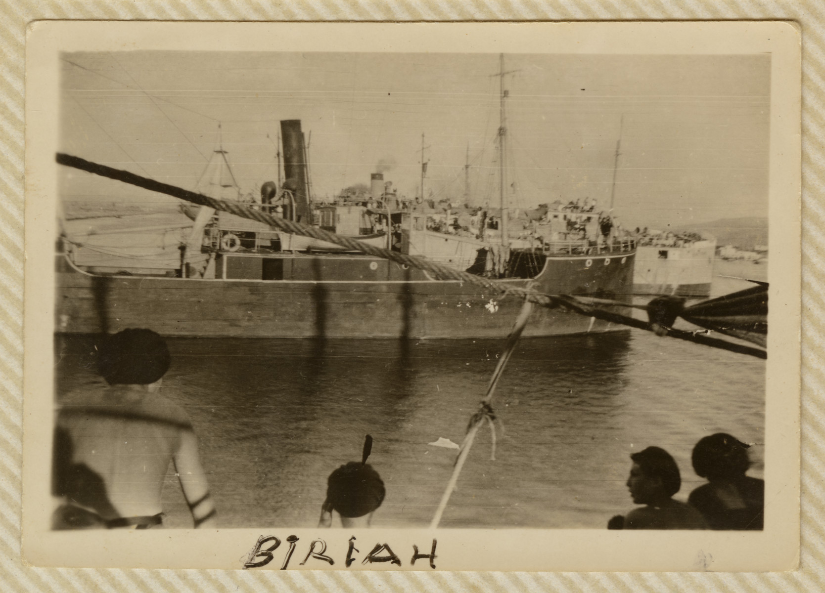 View of the Biriah, a ship carrying Jewish refugees en route to Palestine.