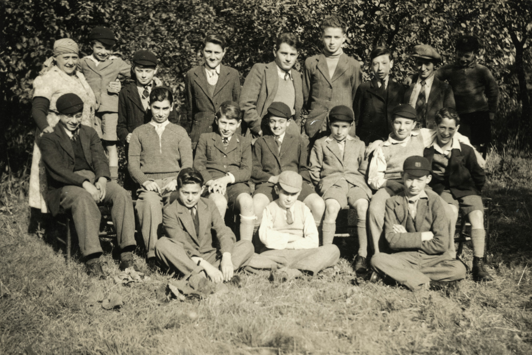 Portrait of school boys in Chase Terrace near Birmingham.

Gus Meyer who had come to England on a Kindertransport is in the top row, fourth from the left.