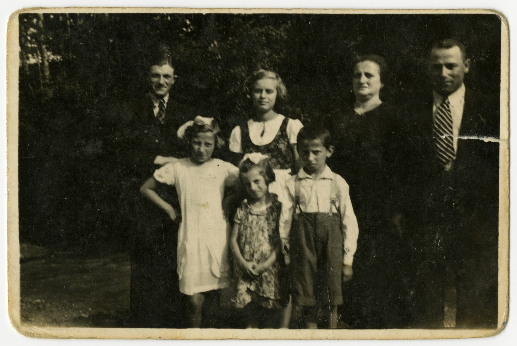 Group portrait of an extended Polish Jewish family in prewar Bolechow.

Regina Zarwanitzer is standing in the back row, second from the left.