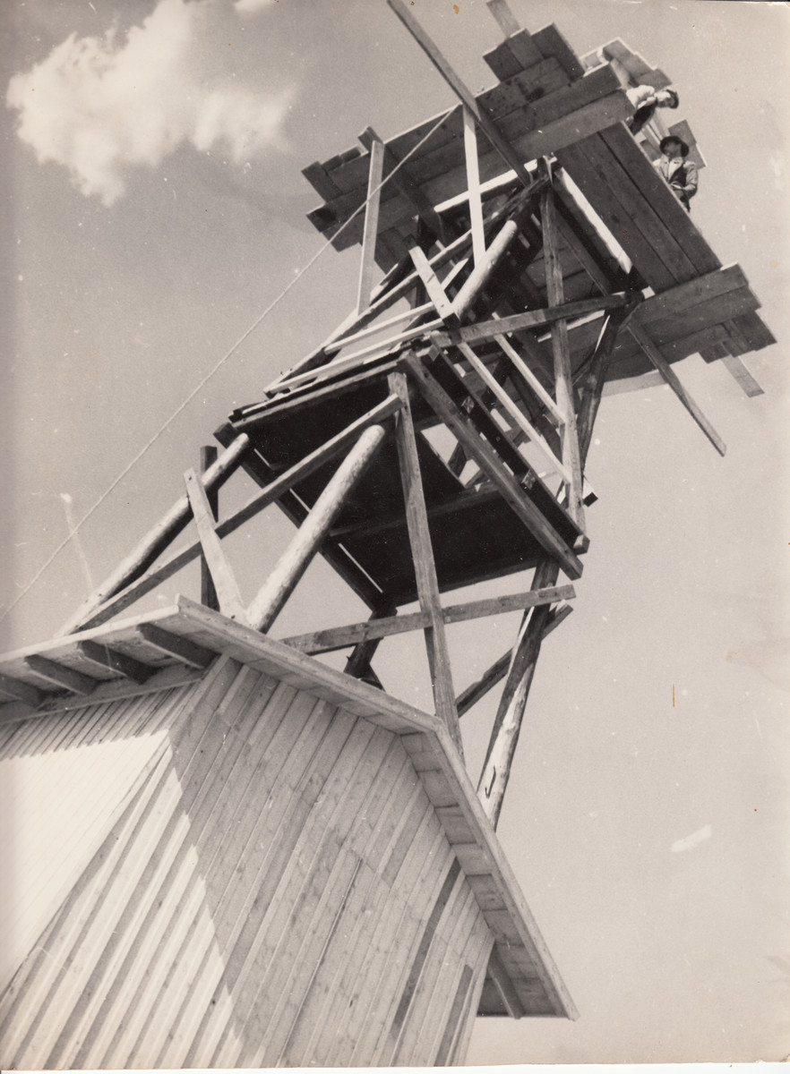 View of a wooden watch tower in a construction site in Hajduhadhaz.