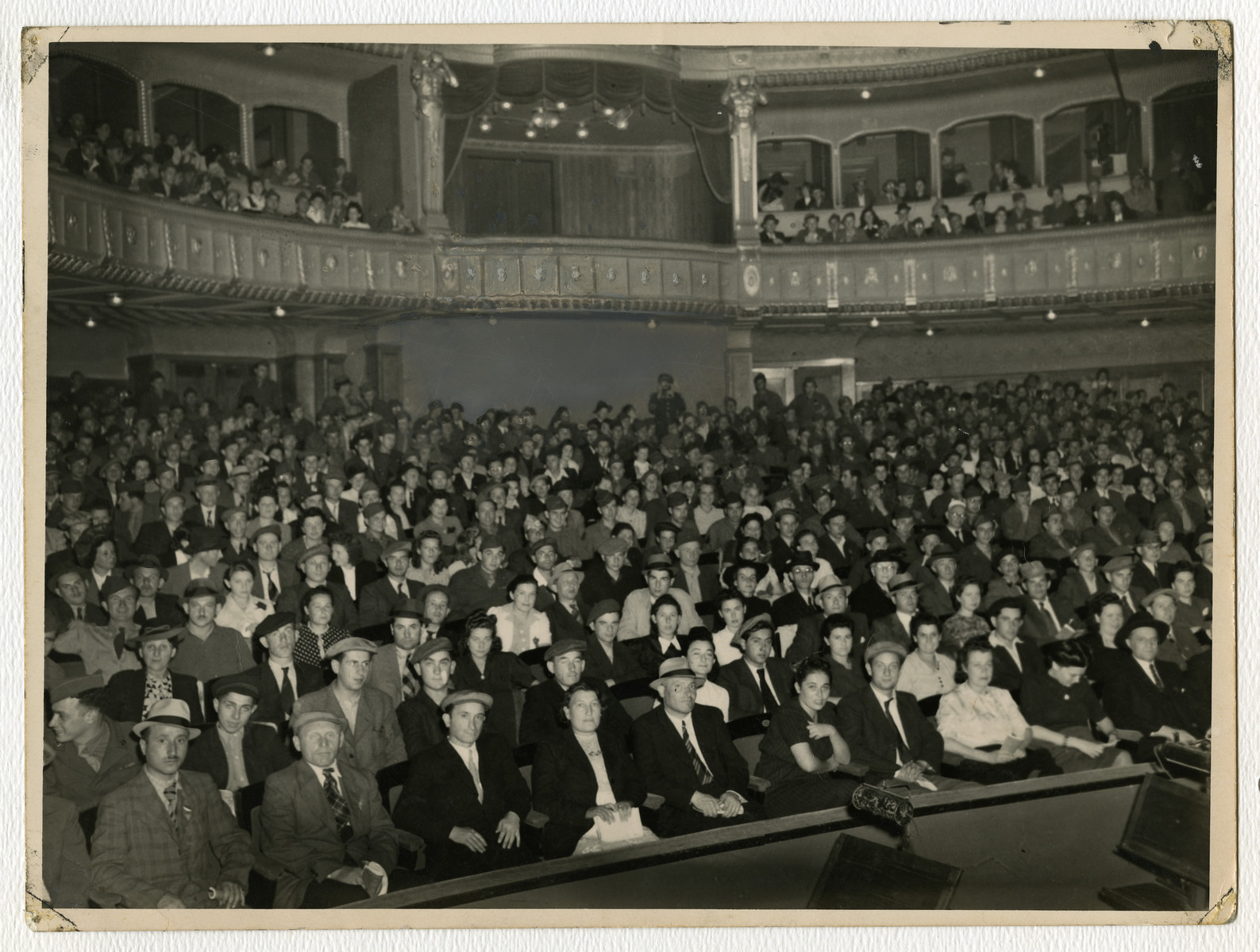 Jewish displaced persons attend the first High Holiday services after liberation held in the Stuttgart opera house.