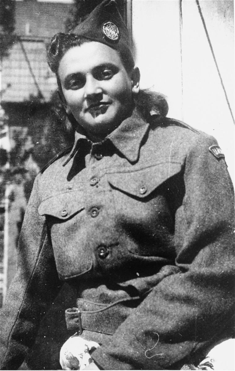 Close-up of Esther Brauner in her UNRRA uniform at the Stuttgart displaced persons camp.