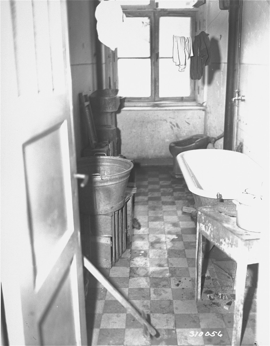 An example of the poor sanitary conditions at the Jewish displaced persons camp in Wetzlar.  This is a two-family bathroom.