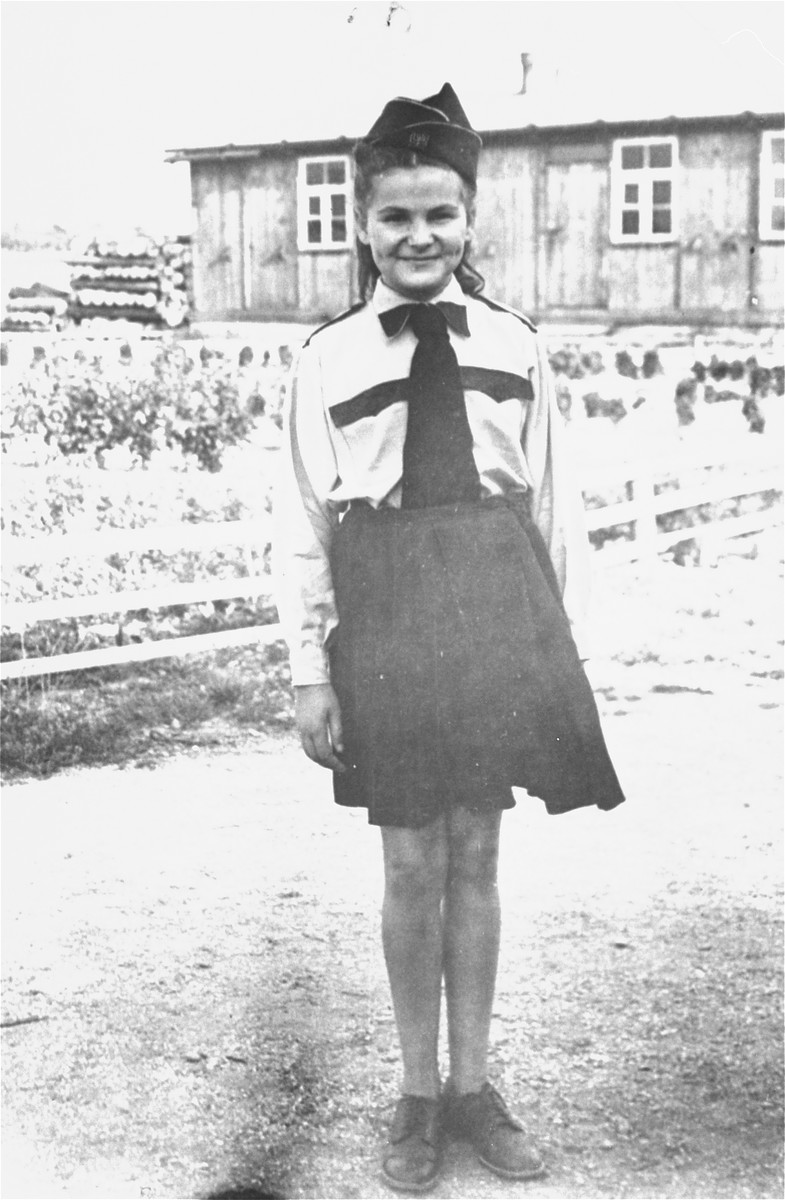Frima Gleiser poses in her Betar uniform in the Pocking displaced persons camp.
