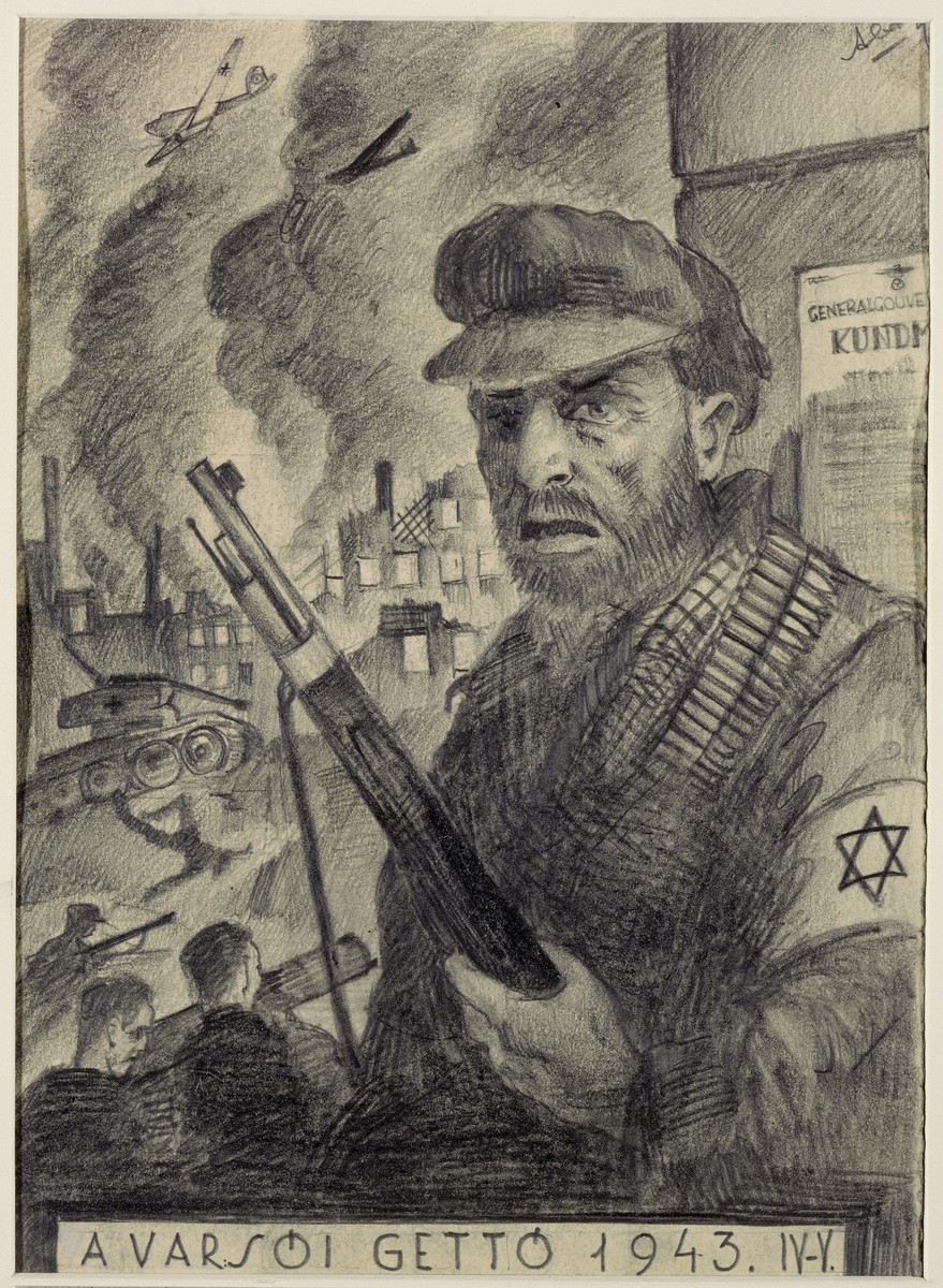 Holocaust art by Ervin Abadi. Pencil drawing.

Ervin Abadi, a Hungarian Jew from Budapest, was an aspiring young artist when WWII began.  He was drafted into the Hungarian labor service in the early 1940s.  Abadi managed to escape, but  was recaptured and immediately deported to Bergen-Belsen.  When the camp was liberated, his condition was such that he required extended hospitalization.  During his convalescence, he created dozens of works of holocaust art, including ink drawings, pencil and ink sketches and  watercolors.
After recuperating Abadi returned to Budapest, where he published a collection of his watercolors in 1946.  After becoming disillusioned with the communist regime in Hungary, he moved to Israel, where he continued to publish in Hungarian and Hebrew.  He died in Israel in 1980.