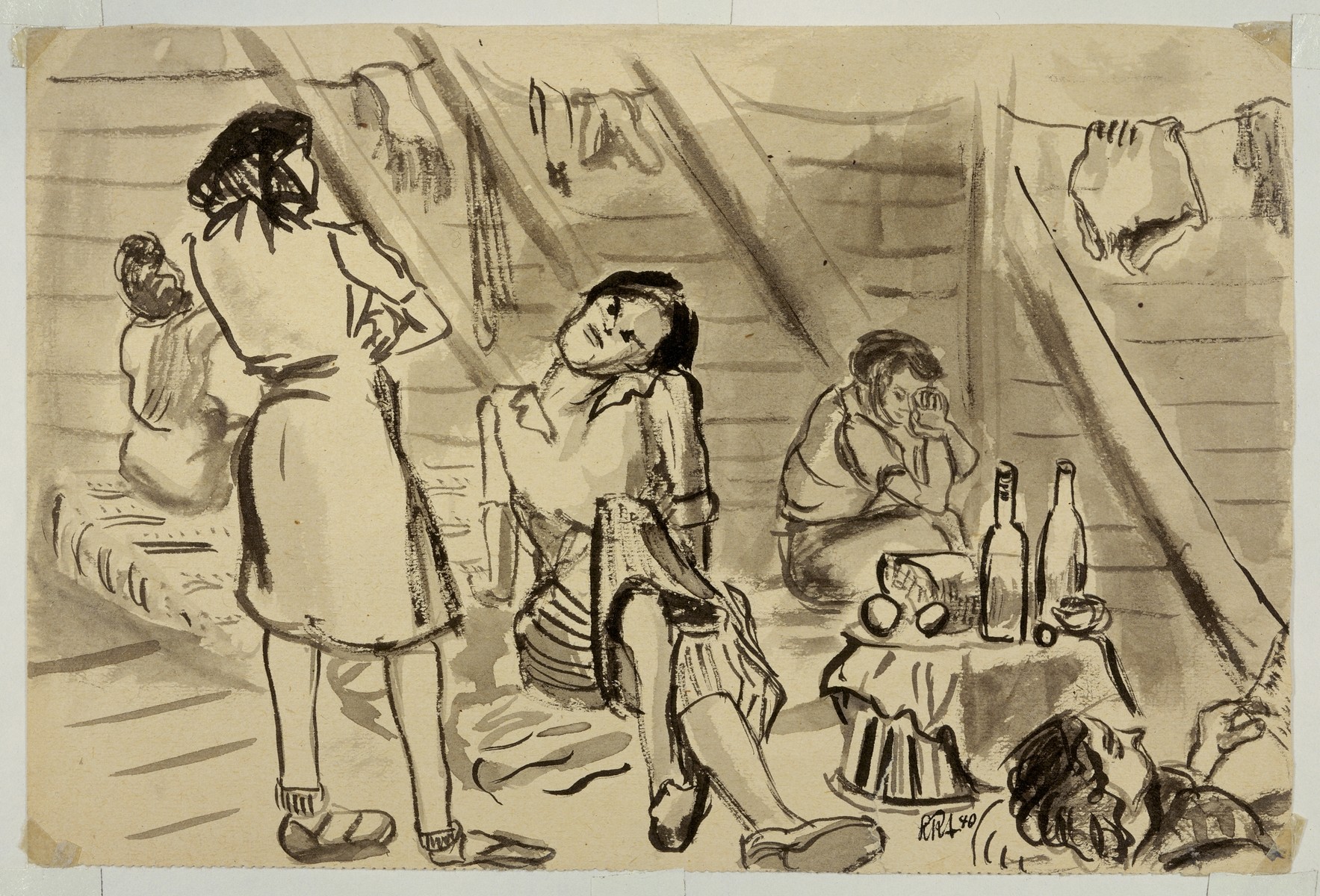Sketch of a women's barracks in Gurs by Lili Andrieux.