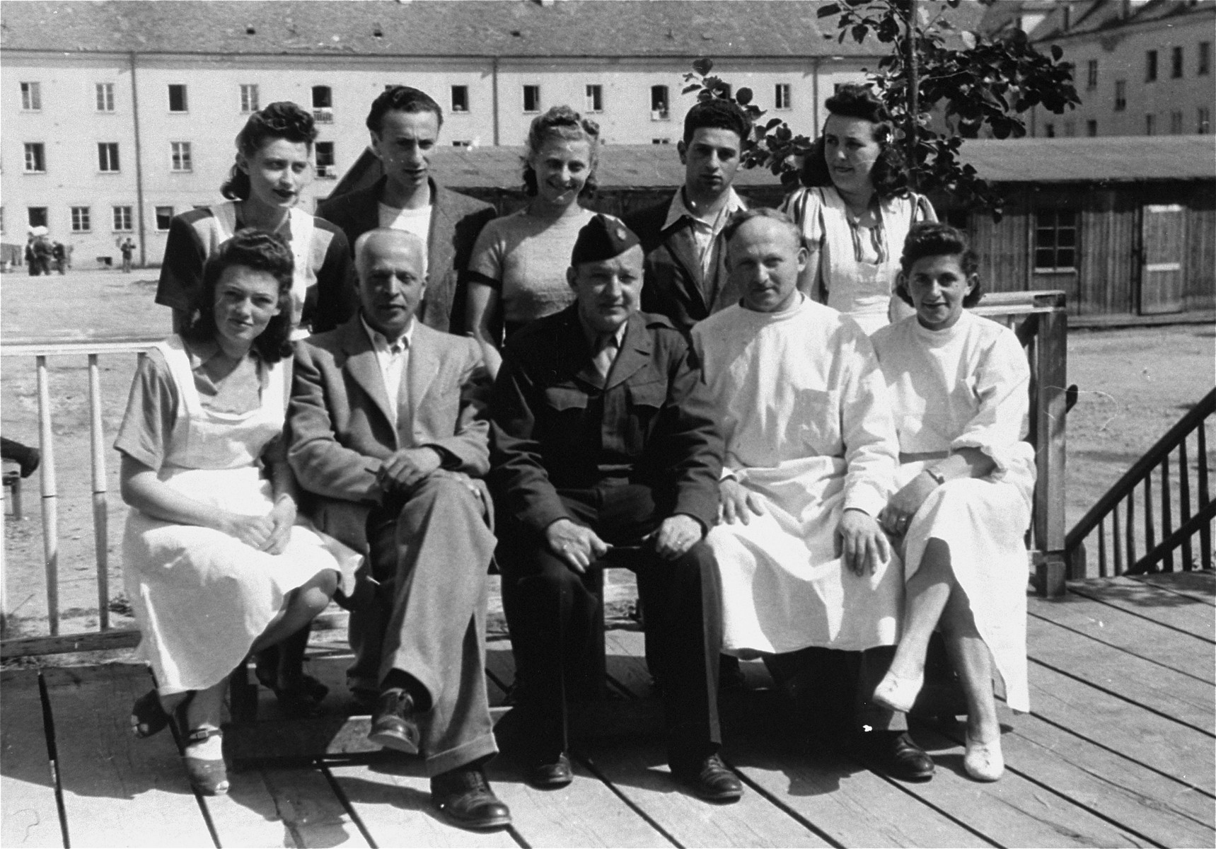 UNRRA workers in the Bindermichl DP camp.

Among those pictured is Dr. Gerson Elber (front row, second from the right).