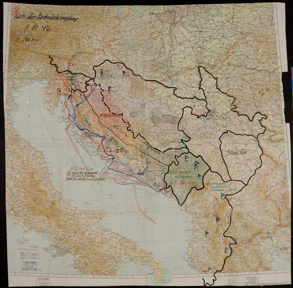 Karte uber Bandenbekampfung.  Concerns partisan activity in Yugoslavia, 1942 Dec. 1.