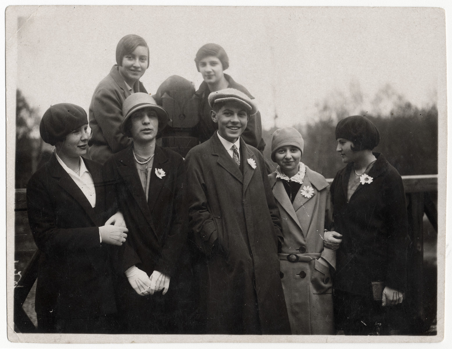 Group portrait of Jewish and non-Jewish young adults in Riga, Latvia.

Among those pictured are Sofia Javorkovsky (mother of the donor), first row, second from right and her best friend, Elena Berzin (later Francman) in front left.

Elena Francman helped the Javorkovsky family by bringing food into the ghetto and keeping their valuables safe and returning them after the war.