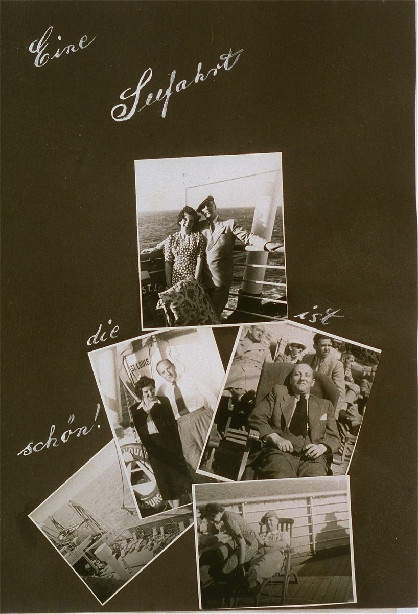 One page from the personal St. Louis photo album assembled by Lotte Altschul.   

Pictured here are: Lotte Altschul, Kurt Levin, and Moskiewicz.