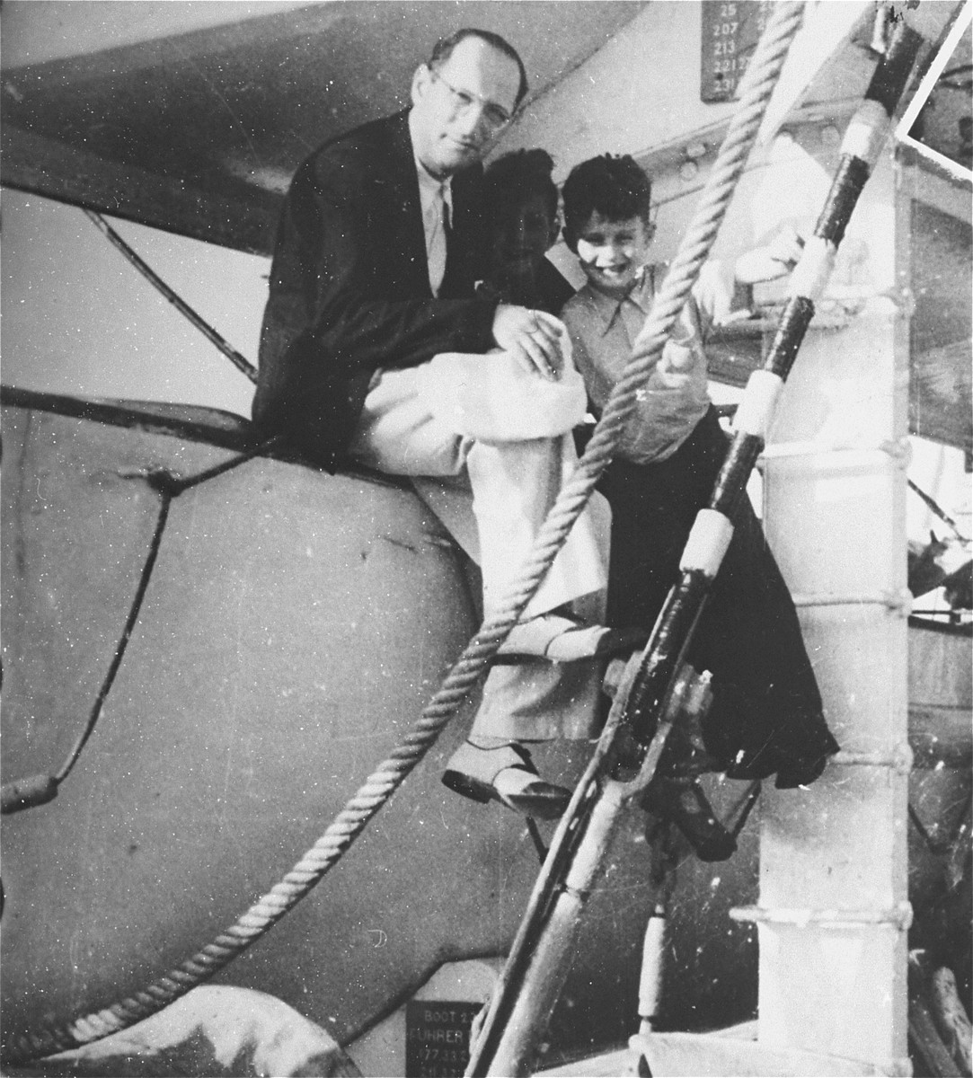 Hans Altschul sits next to his son Rolf on board the St. Louis.

Photo from the personal photo album assembled by Lotte Altschul.