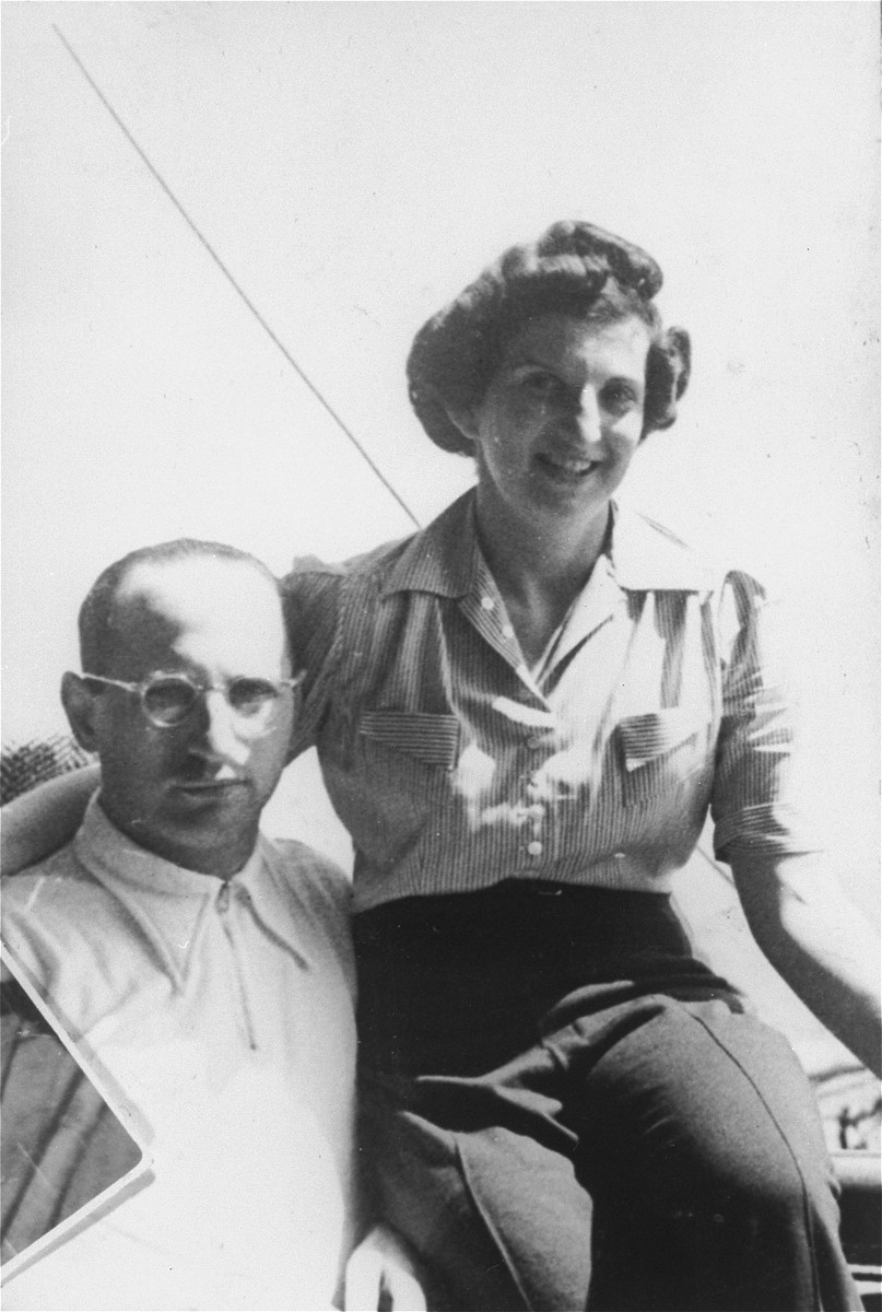Hans and Lotte Altschul pose by the railing on board the MS St. Louis.  

Photo from the personal St. Louis photo album assembled Lotte Altschul