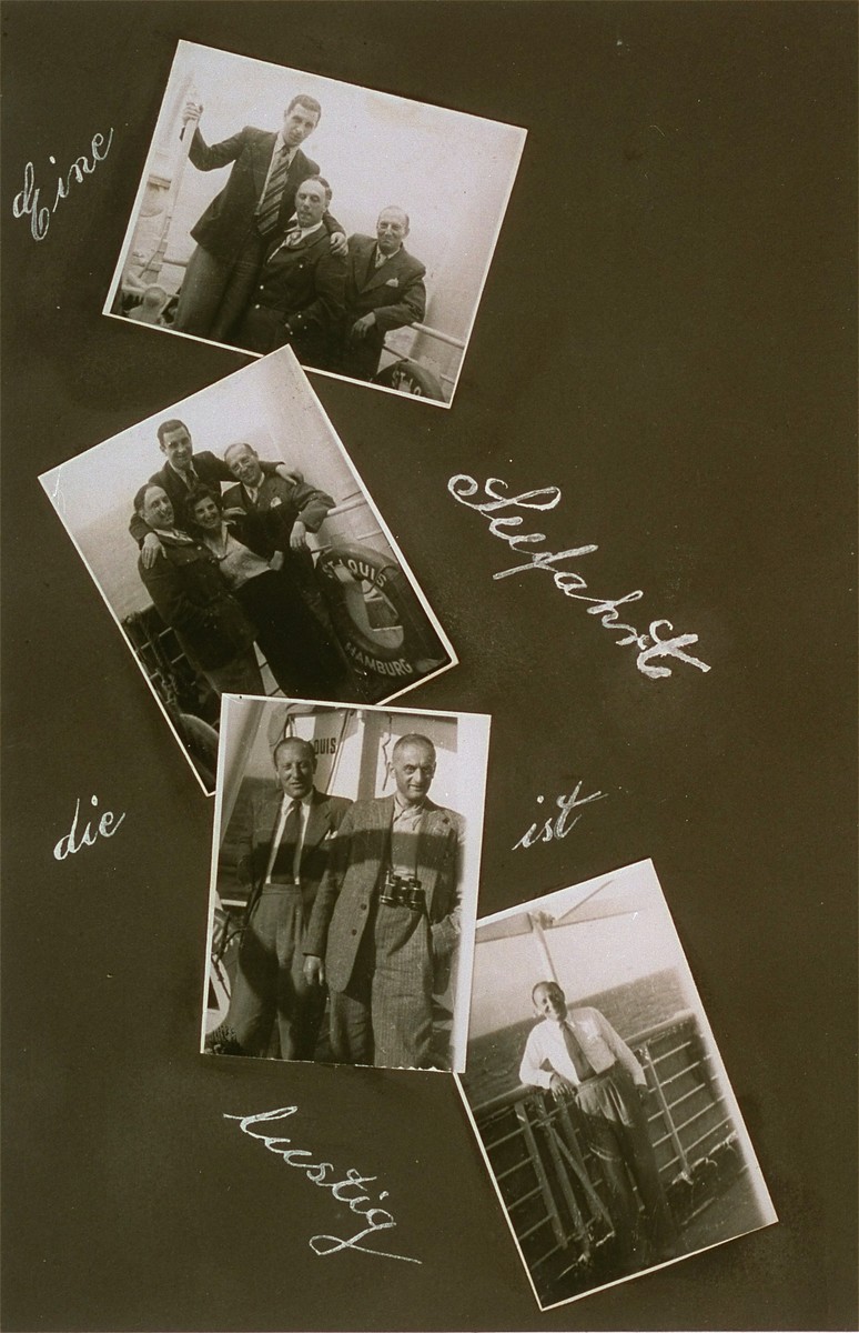 One page from the personal St. Louis photo album assembled by Lotte Altschul.   Pictured here are: Kurt Levin, Lotte Altschul and Moskiewicz