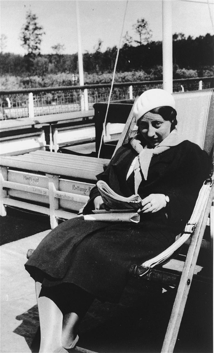 Margit Pick sits on a deck chair during her honeymoon cruise on the Danube River between Budapest and Linz.