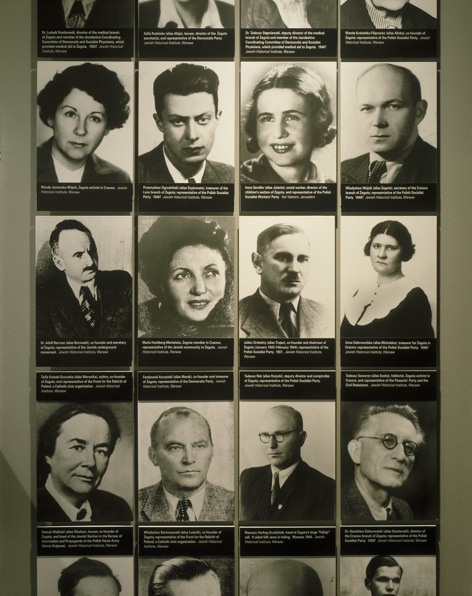 Detail of the photo mural of members of the Zegota (Council for Aid to Jews) underground displayed on the second floor of the permanent exhibition at the U.S. Holocaust Memorial Museum.