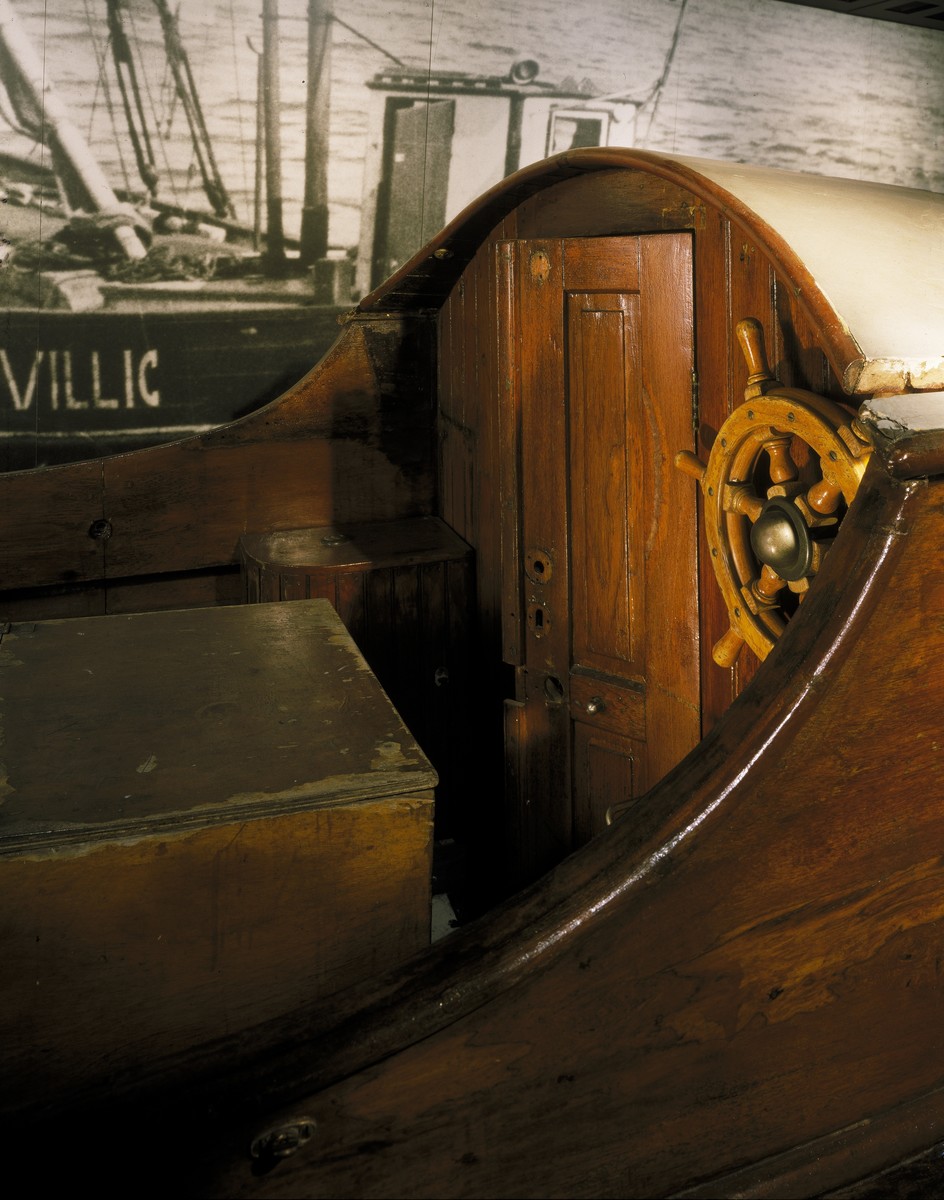 Detail of the Danish fishing boat displayed on the second floor of the permanent exhibition at the U.S. Holocaust Memorial Museum.

The boat was used by a group code-named the "Helsingor Sewing Club" to carry Jews to safety in Sweden.