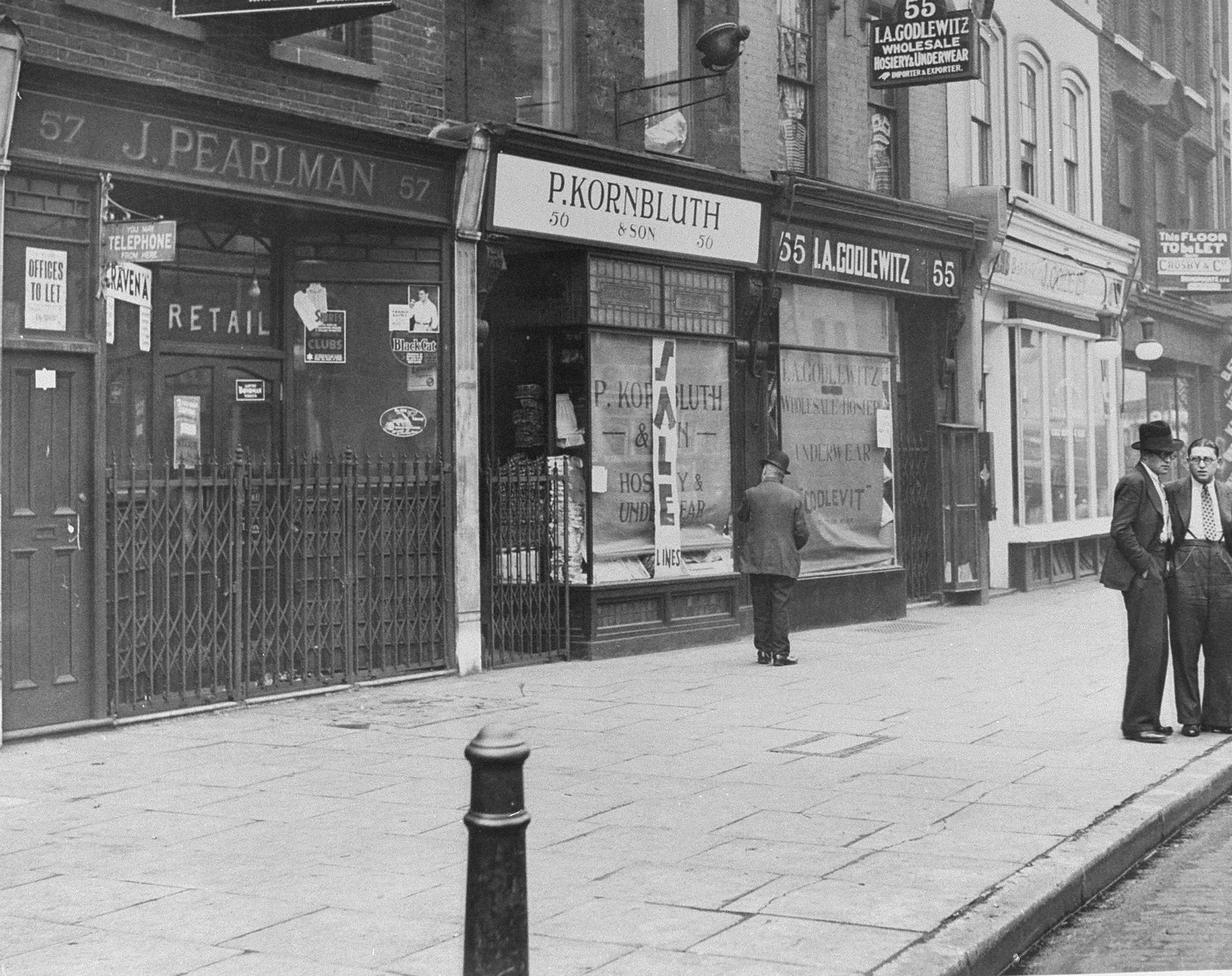 View of a street in Whitechapel where all the Jewish businesses remain closed to protest against the Nazi persecution of German Jewry.
