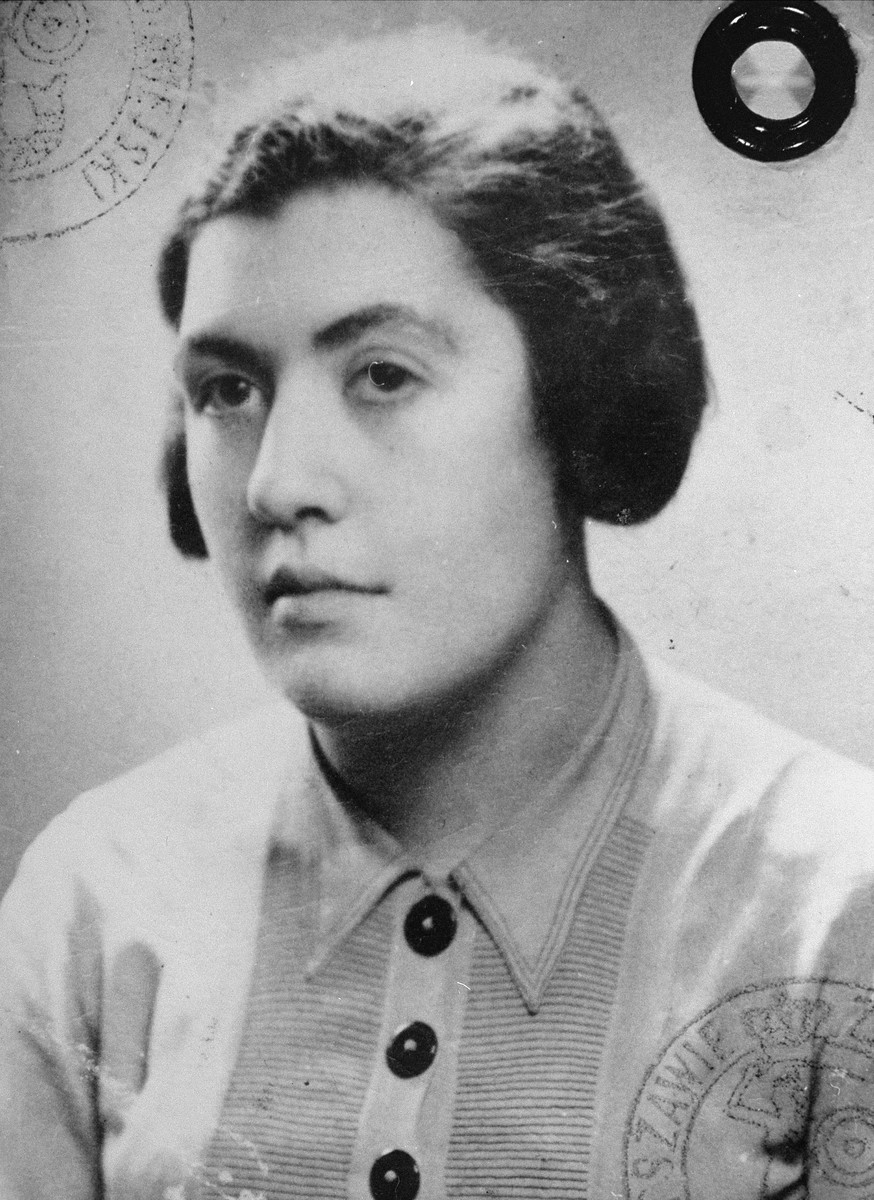 Photograph of Izabela Biezunska used on a false identification card that was issued in the name of Janina Truszczynska.   Biezminska worked for the Council for Aid to Jews, known as Zegota.