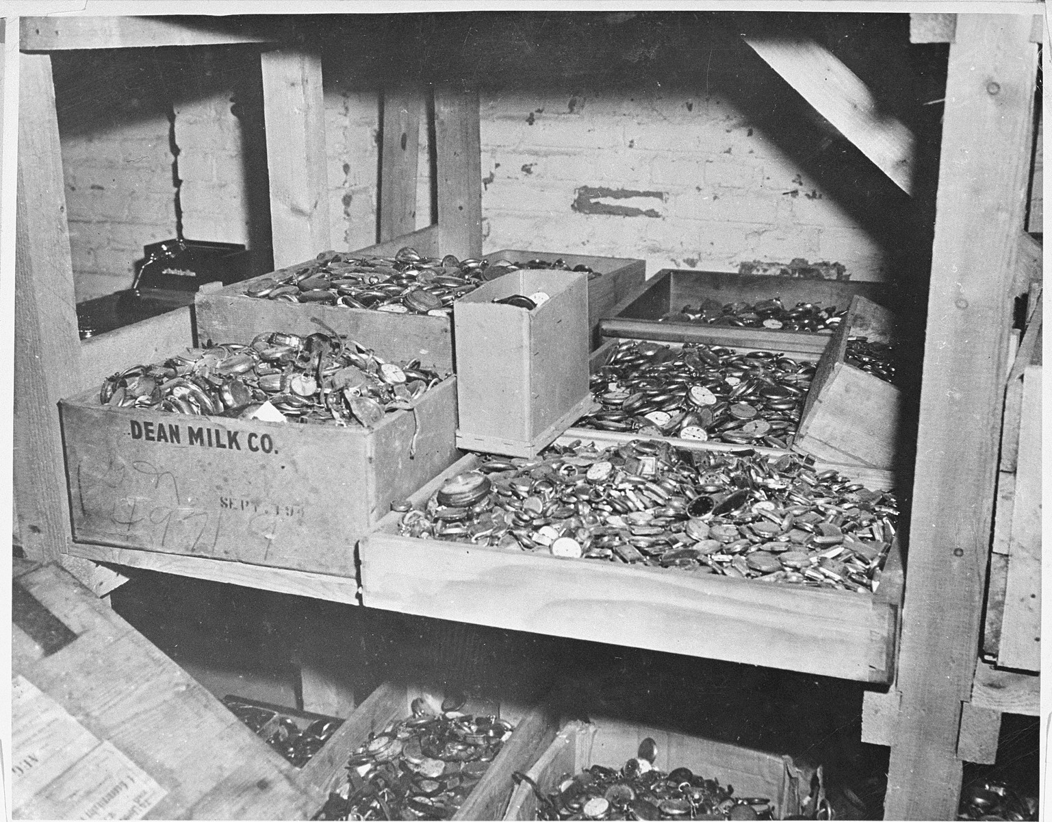 Prisoners' watches confiscated by the SS in Buchenwald and discovered by the First U.S. Army in a cave adjoining the camp.