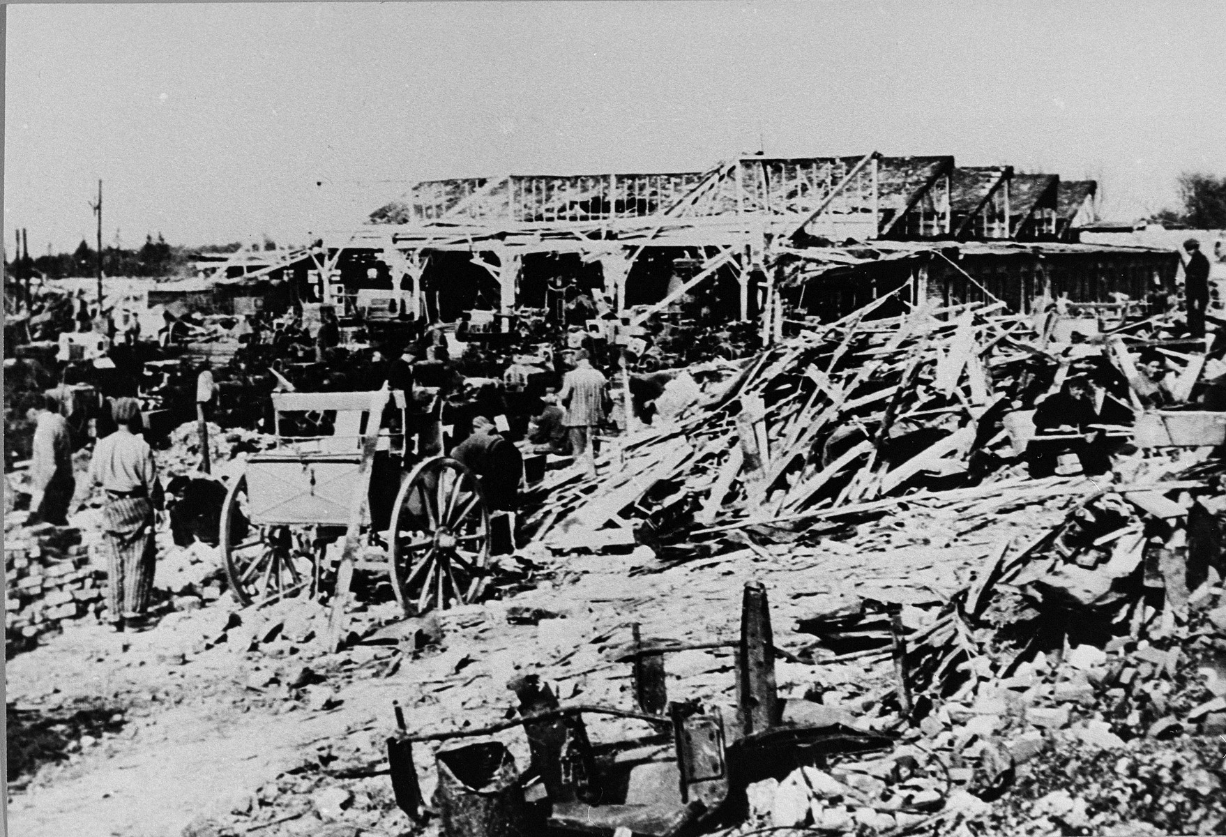 Prisoners in Buchenwald repairing damage to the Gustloff Werke II munitions plant after an Allied bombing raid.