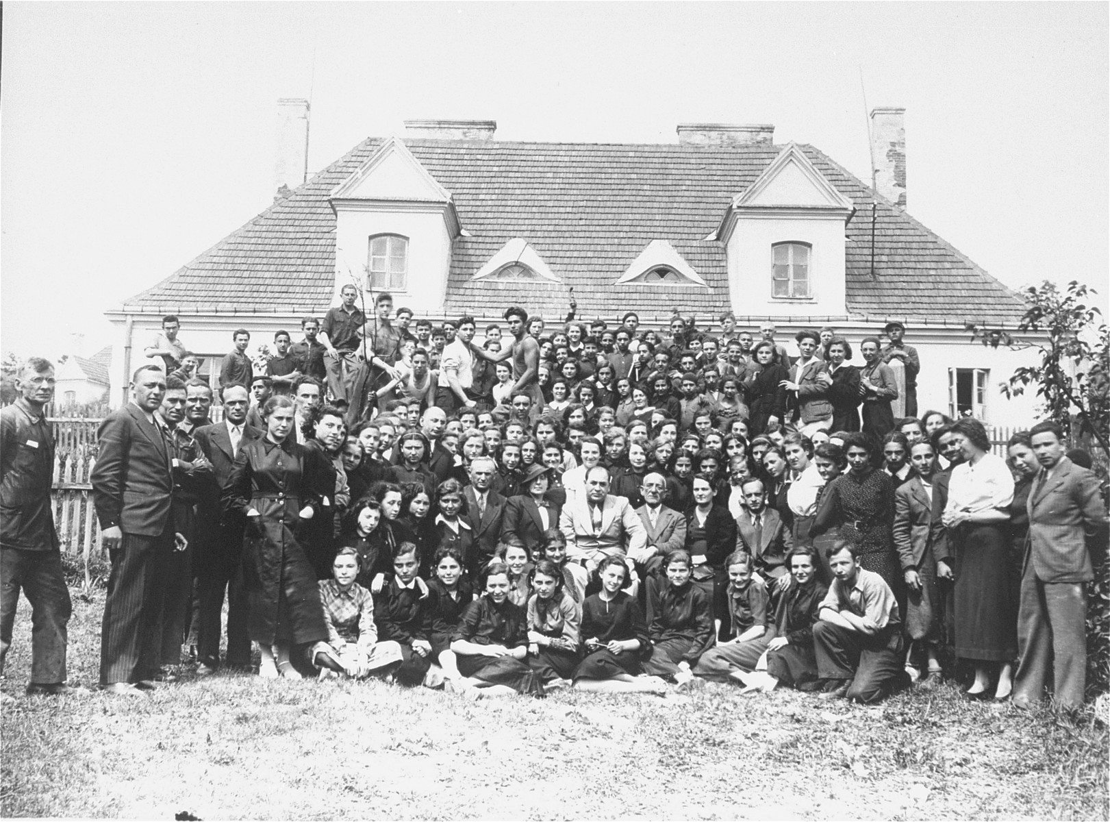 A group portrait of the teachers and students in the ORT school in Krzemieniec.