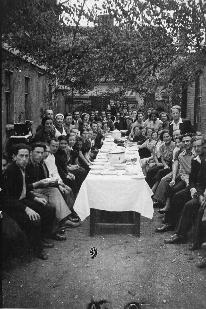 Members of a Zionist collective in Lithuania celebrate the holiday of Sukkot.