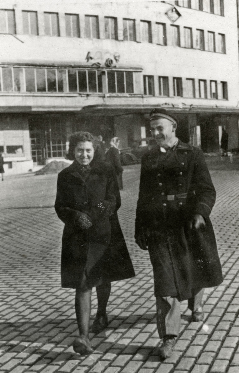 Dory Levy and Joseph Dekalo walk down a street in Sofia prior to being deported to the provinces.