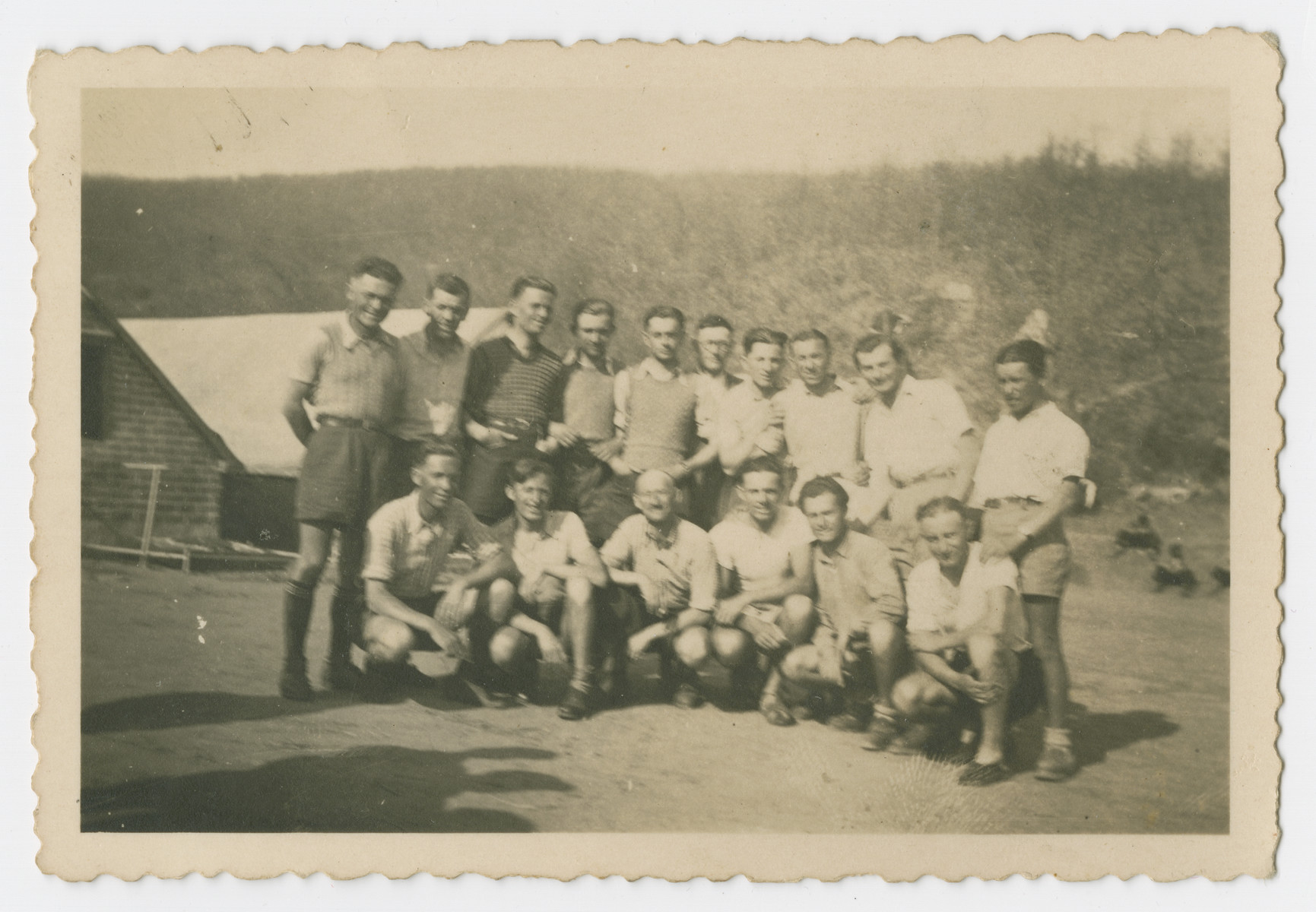 Group portrait of internees in a Bulgarian labor camp.