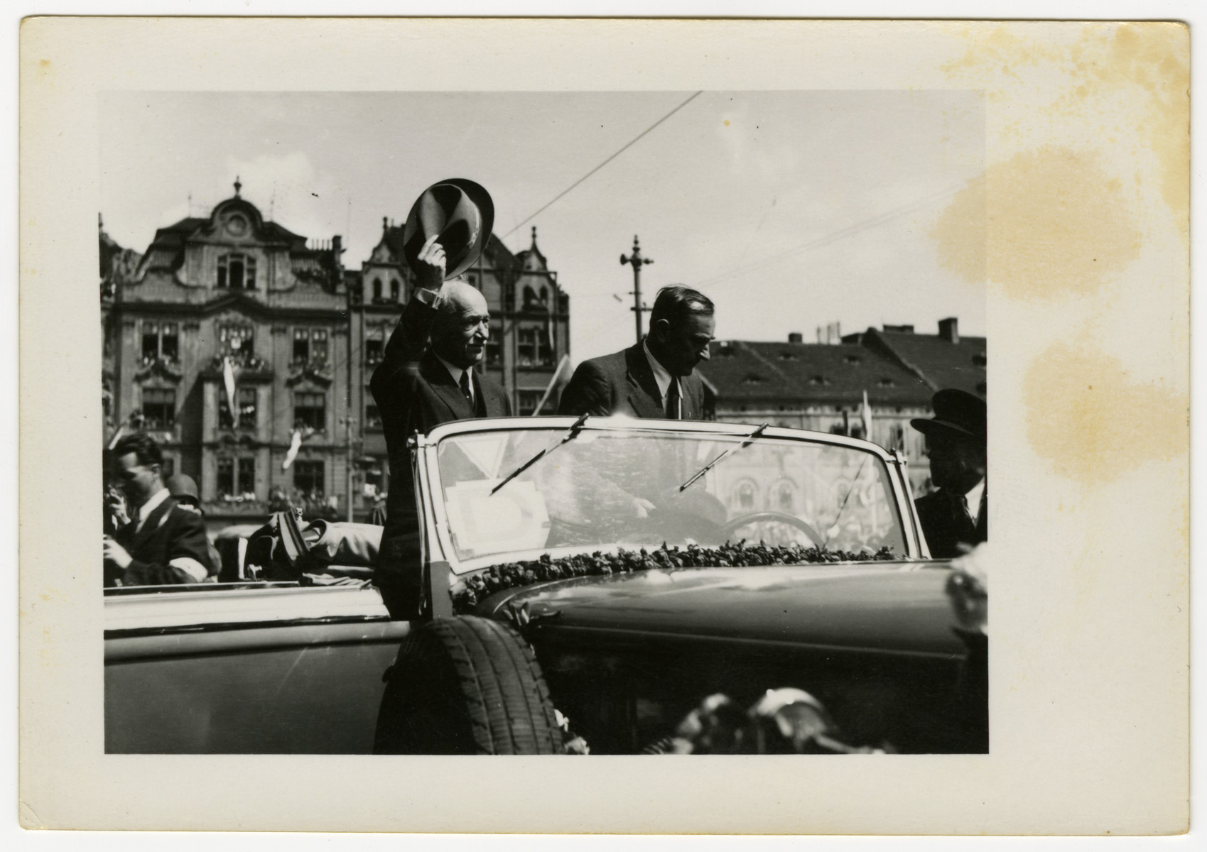 President Edvard Benes of Czechoslovakia, drives through Pilsen on its liberation day.