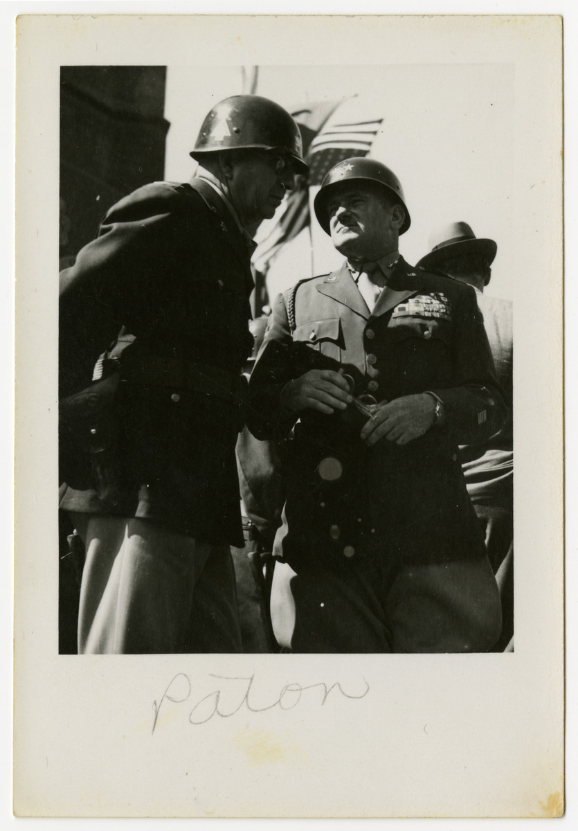 General George Patton stands with another American officer in Pilsen, Czechoslovakia on its liberation day.
