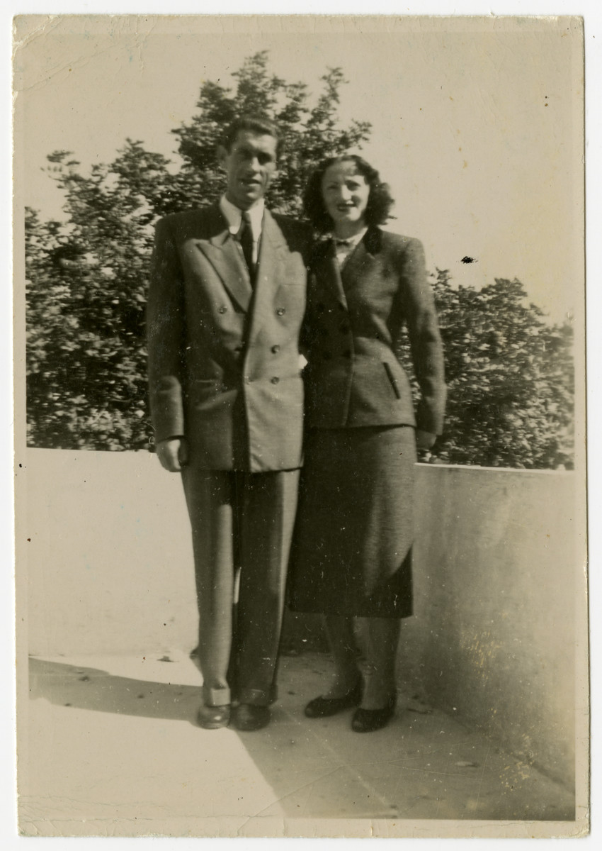 Jewish Holocaust survivors pose for a photograph in Israel shortly before their wedding.

Pictured are Sali Berl and Mosche Bogatyrow.