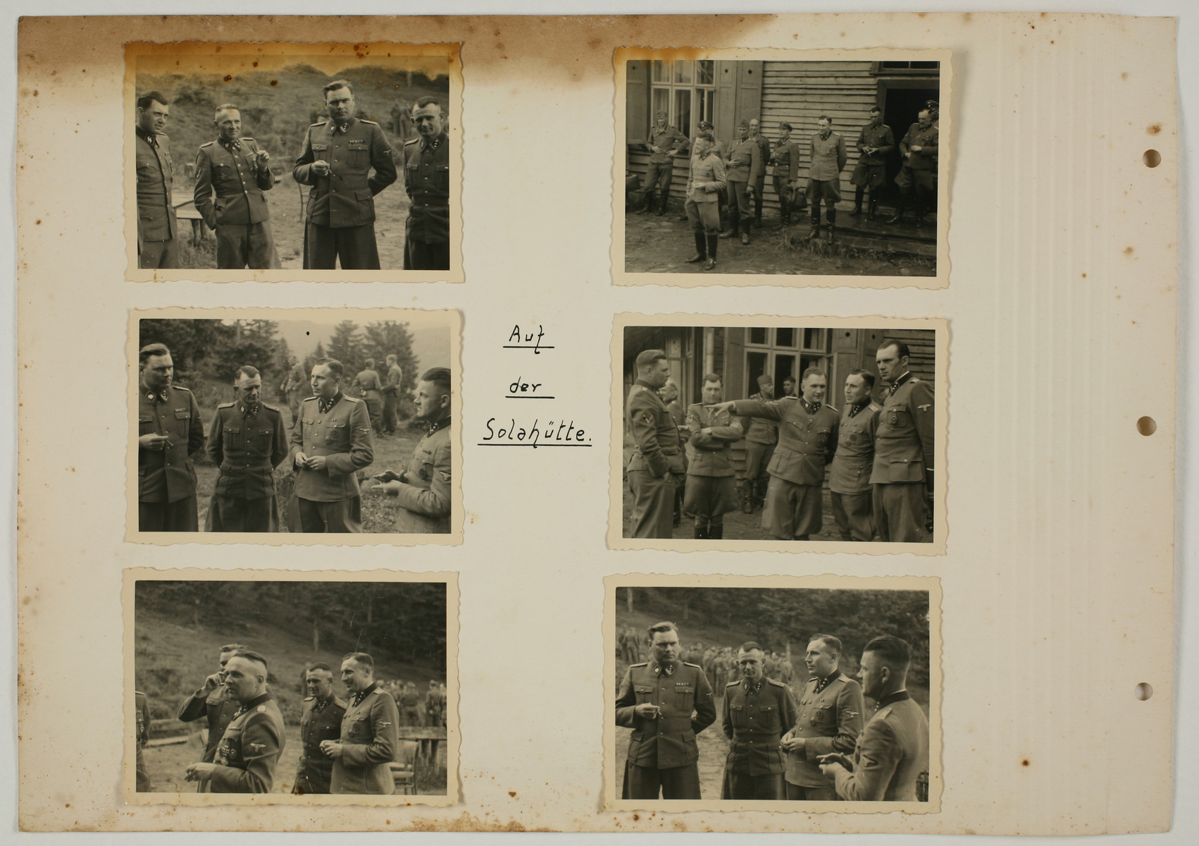 One page from an album created by adjutant to the commandant Karl Hoecker, depicting SS activities in and around the Auschwitz concentration camp.

The original caption reads "At Solahuette.'