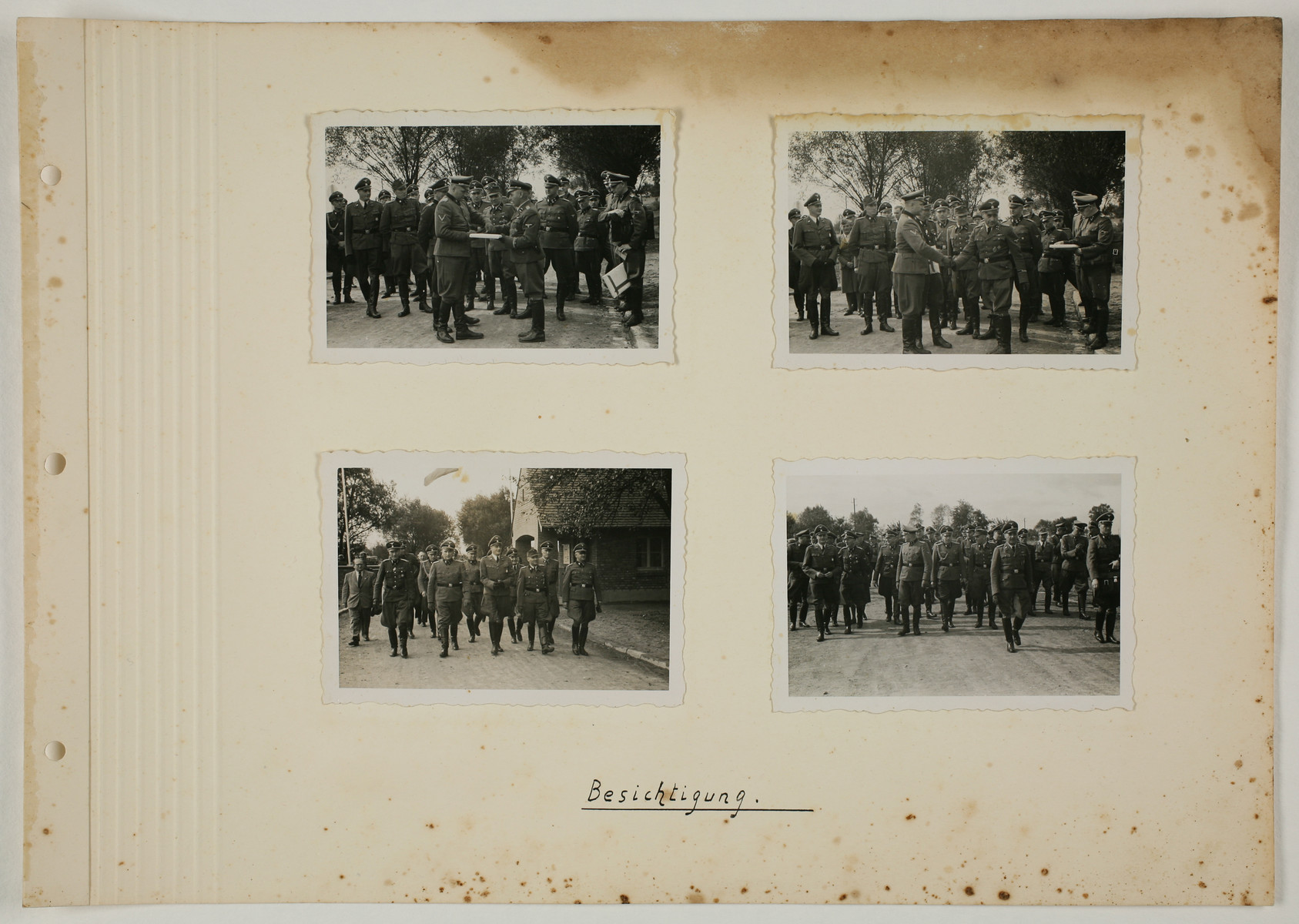 One page from an album created by adjutant to the commandant Karl Hoecker, depicting SS activities in and around the Auschwitz concentration camp.

The original caption reads "Tour".