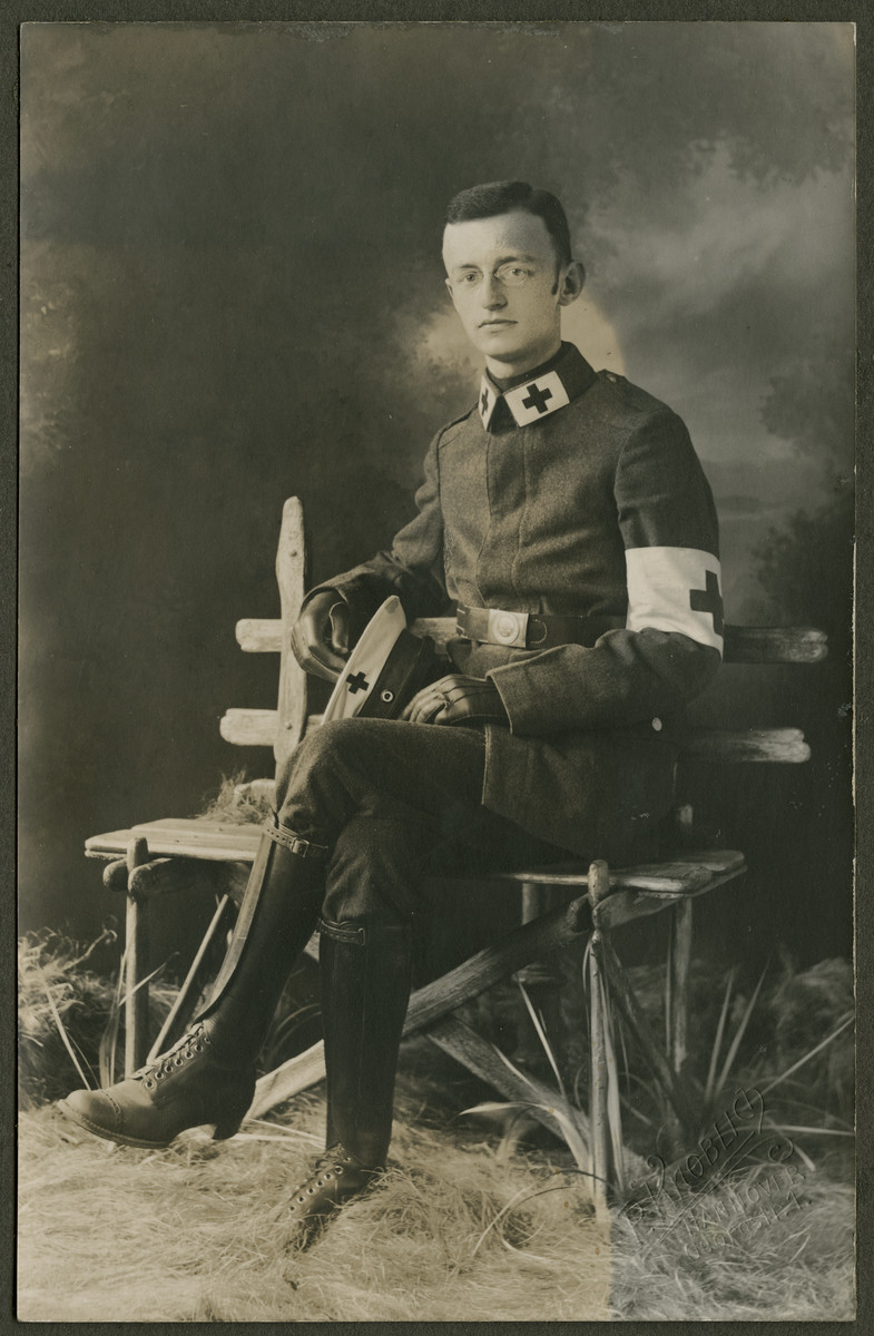 Studio portrait of Walter Lande wearing his medical officer's uniform.