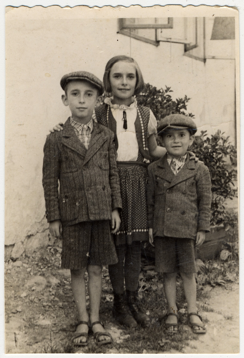 Prewar family portrait of Malchi Deutsch (nee Davidovich), cousins of Rose Dratler.

Pictured are Malchi Deutsch and her three children, Suri, Ari and Mendi.

This is one photograph from the album of Rosalia Dratler Roiter.  She later was deported to and perished at Auschwitz.