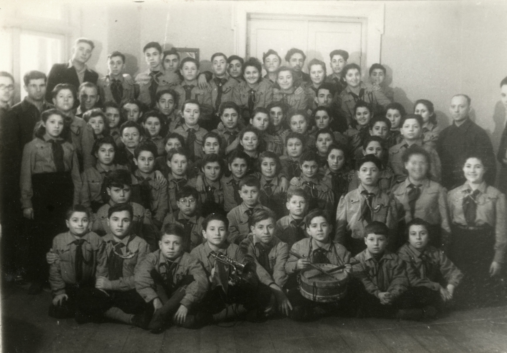 Group portrait of children in a postwar kibbutz in Lodz.