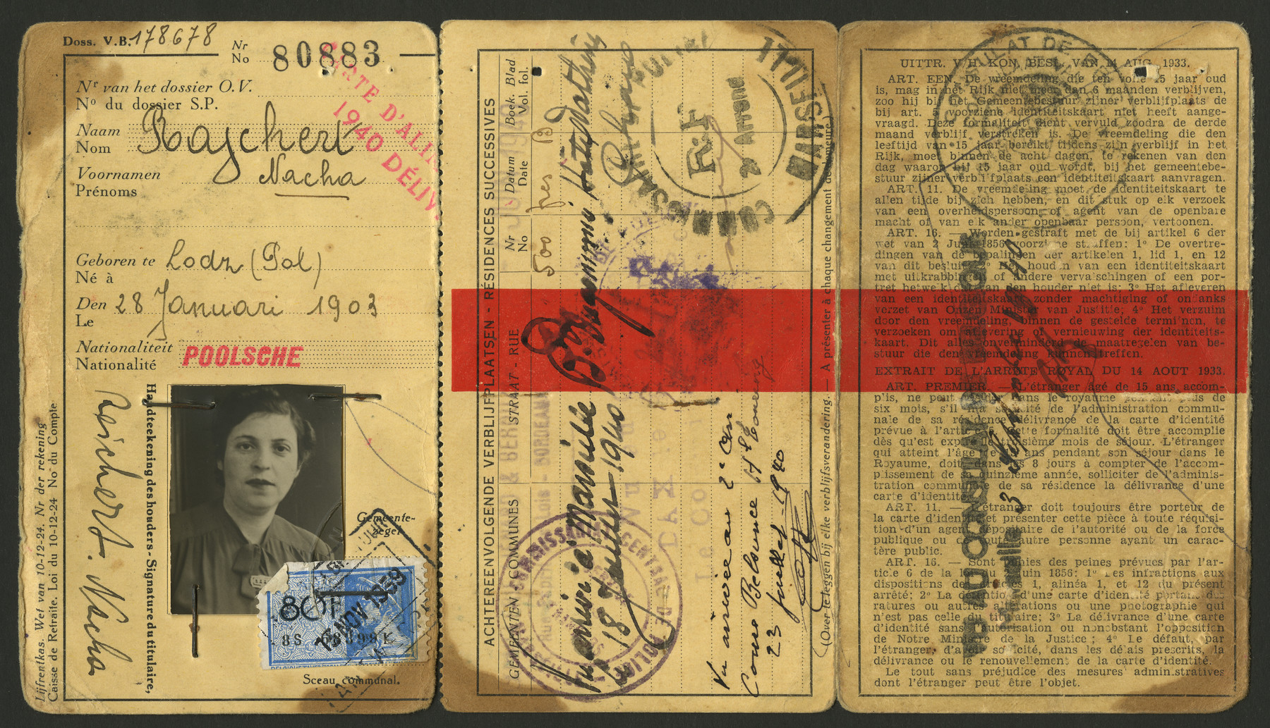 Belgian passport issued to Nacha Reichert Gross.