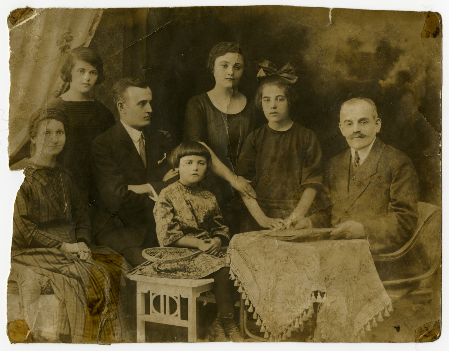 Prewar family portrait Cecilia and Lajos Klein (grandparents of the donor) and their five children.

From the left to right are Cecilia nee Fogel Klein, Ilonka, Sandor, Frederika, Mariska, Rozsa and Lajos Klein.