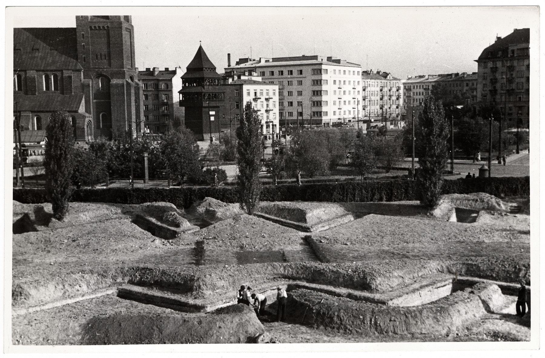 A view of the besieged city of Warsaw and the trenches dug to slow the advance of the German army.