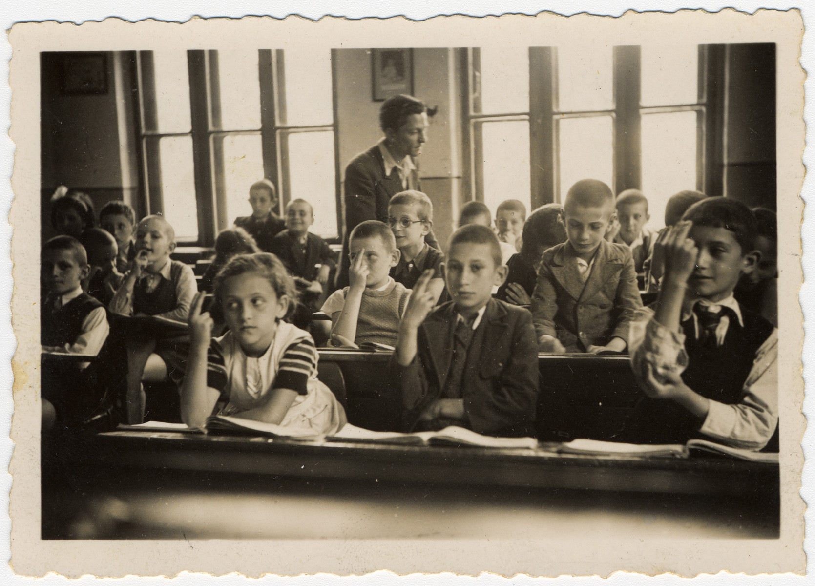 Students sit at their desks in the Hebrew school in Sofia ...