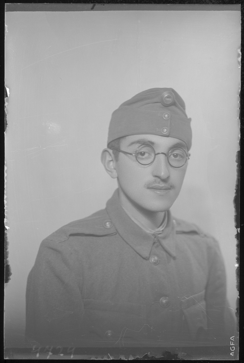 Studio portrait of Morton Lob in a military uniform.