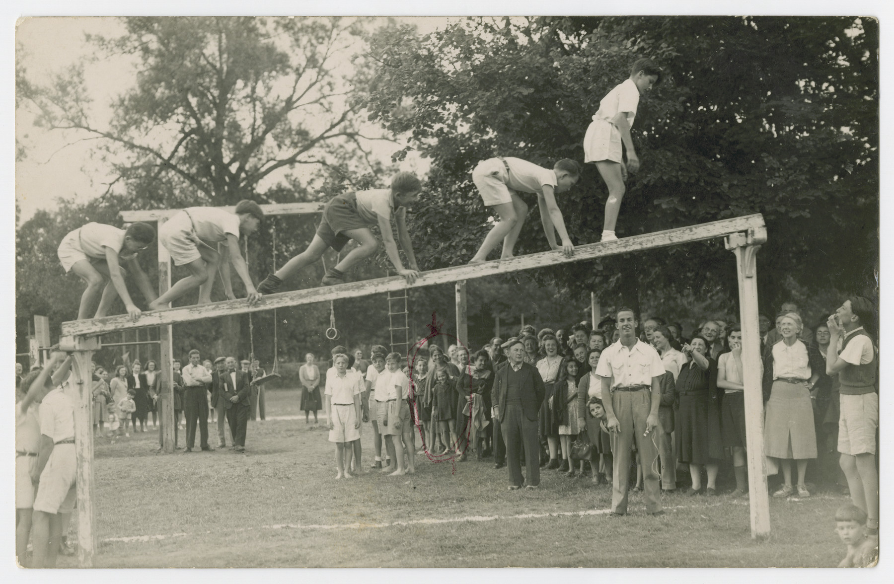 Internees participate in a sports day at the Vittel internment camp for foreign nationals.