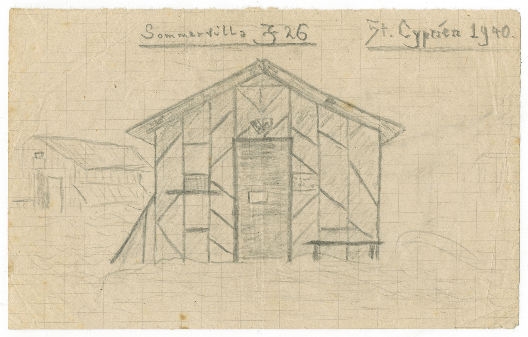 Sketch of a barrack in the Saint Cyprien internment camp drawn by Kurt Feigenbaum after he was deported from Belgium.